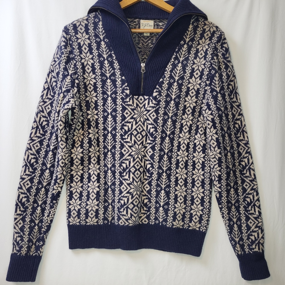 J. Crew Lambswool‎ Fair Isle Quarter Zip Sweater Men's Size Medium